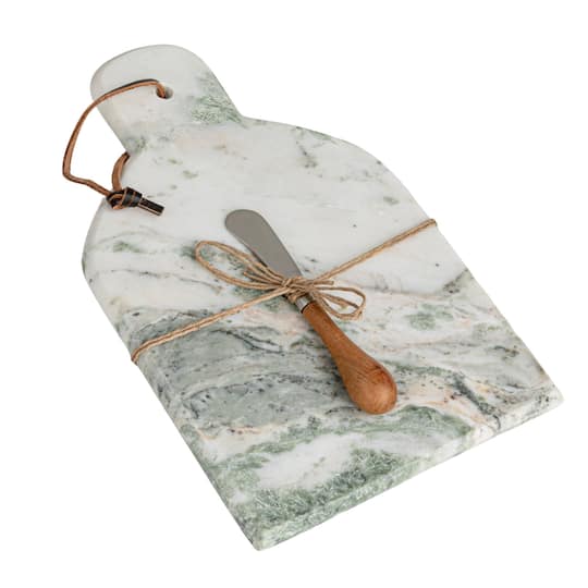 Hello Honey 12" x 8" Green Marble Cutting Board with Knife